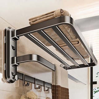 吸盤置物架 雙折疊浴巾架 免打孔 槍灰色 肥皂架, 1個