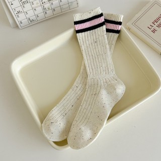 No Plan 點子紗拼接長襪 中筒襪 女襪 韓國襪子 厚襪子 學生襪