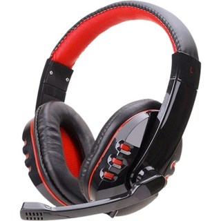 h722 電競頭戴式耳機麥克風 電腦遊戲通話網課適用 雙孔設計, 紅色雙插頭（無包裝）