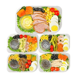 [한끼그린] 토핑가득! 5팩 고단백 샐러드 식단 총1.52kg(우삼겹+훈제오리+닭가슴살 샐러드I+에그마요+새우바질), 1개, 1.52kg