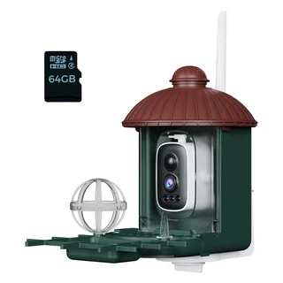 3MP 울트라 HD 5G/WiFi 야외 태양광 조류 먹이통 카메라 투시 PIR 모션 감지 양방향 오디오 알람, 01 Cam 64G Card