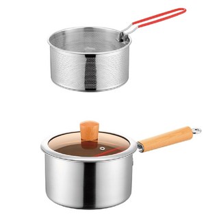 MUSI 304不鏽鋼油炸鍋 附網籃 適用電磁爐/瓦斯爐, 304加厚不鏽鋼油炸鍋-圓形, 1個