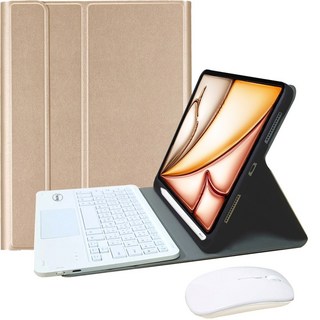 Powerway iPad Air 11吋(M3)/2024 (M2)平板專用樂控型藍牙鍵盤皮套, 香檳金(白色鍵帽/白色滑鼠), 1個