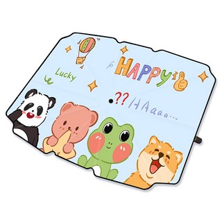 JoyBaby 前擋遮陽 汽車防曬降溫遮陽板 傘式可折疊收納附收納套(汽車遮陽傘 車用遮陽簾 隔熱傘), 青蛙的朋友們, 1個