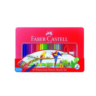 德國 Faber-Castell 輝柏 115939 水性彩色鉛筆 (鐵盒) 48色組 色彩鮮明 易於暈染, 1個