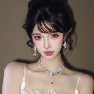 復古水鑽項鍊耳環套裝 輕奢誇張名媛千金晚禮服新娘配飾