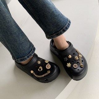 데코 EVA 골드 체인 금장 장식 통굽 슬리퍼(4cm)