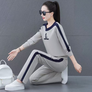 오스틱니 여성 봄가을 라운드넥 심플한 날염 운동 세트 (6가지 컬러)