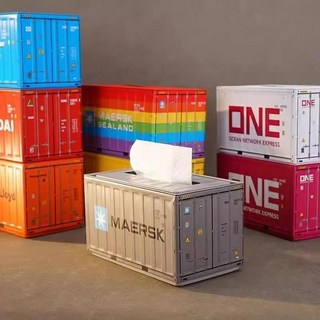 臺灣爆品-鐵皮集裝箱紙巾盒模型擺件桌面復古抽紙盒客廳酒吧風客廳創意擺件, 灰色北歐航運款【紙盒zh004】,鐵皮材質.無限疊高.多場景使用