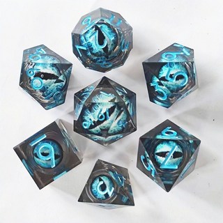 可動龍眼流沙骰子套組 龍與地下城跑團裝備, 黑色藍龍眼7顆套組, 1個