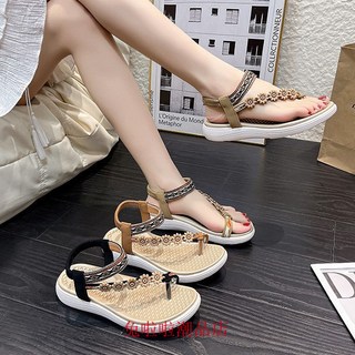 36-43大碼涼鞋沙灘波西米亞夾腳涼鞋厚底夾腳拖 健走拖鞋 平底拖鞋 船型 海灘沙灘 涼鞋 人字拖鞋百搭時尚羅馬涼鞋, 黑色,38【240】