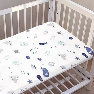 純棉嬰兒床包：柔軟透氣、鬆緊床單、多款可選，新生兒寶寶床單首選, 藍色海洋, 1個