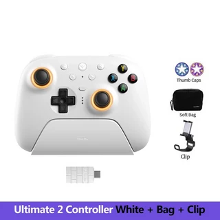 8BitDo Ultimate 2 무선 컨트롤러 Bluetooth/USB/2.4G 게임패드(TMR 조이스틱 포함) PC용 충전 도크 Window, 10 White-Bag-Clip