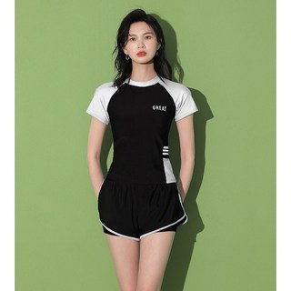 梨卡 大尺碼多件式泳衣 女性運動風泳裝套裝 適合55-100公斤, 【CR963】白色體重60-80KG