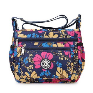 牛津布休閒斜挎包，大容量防水女士單肩包, 卡其大花,寬25高20厚11釐米