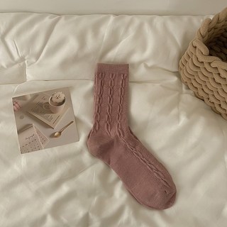No plan 韓國浮雕麻花羊毛長襪 女襪 韓國襪子 高筒襪 中筒襪