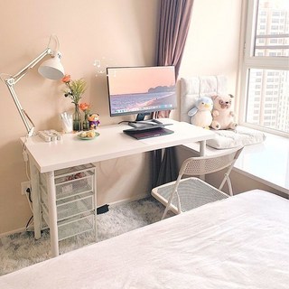 宜家衕款大白桌家用圓角電腦桌女生臥室寫字臺簡易長方形學習桌子