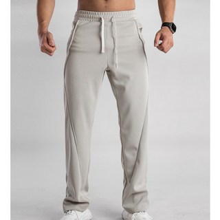 春秋新款運動長褲 時尚拼接設計 繫繩簡約 修身休閒青年百搭 男士長褲