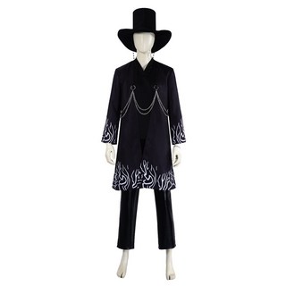 惡魔男團黑色印花舞臺演出服裝 角色扮演C服 Y25731全套(外套+裡衣+褲子+帽子)