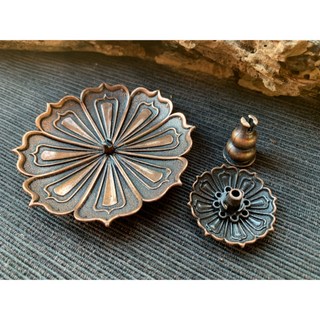 畫意坊 銅合金蓮花香插線香座 - 多功能線香/盤香/塔香適用 仿古銅香爐