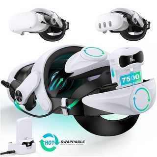 Mocagen Head Strap for Meta Quest 3S/Quest 3/Quest 2 with Battery Pack 15000mAh & Charger Dock Ex, Mocagen Head Strap for Meta Qu