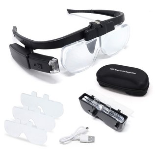 아이앤에이치 USB 충전식 안경 돋보기 LED조명 렌즈교체형, 1개, 블랙