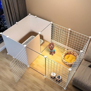 강아지 울타리 펜스 화장실 분리 울타리 14P + 안전문 2P 세트 애견운동장, A-흰색, 1세트