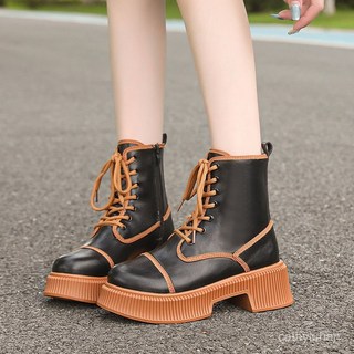 優選大碼馬丁靴女 35-43碼 大碼女鞋英倫風係帶馬丁靴女41秋冬新款厚底粗跟短靴子42/韓版馬丁靴/粗跟短靴