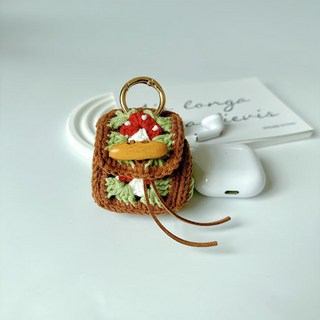 嗨購 毛線鈎針可愛蘑菇耳機包 手工編織diy材料包 迷你祖母格花片拚接包diy 毛線針織 手作材料包 鉤織毛線, 1個, 小蘑菇耳機包【材料包】