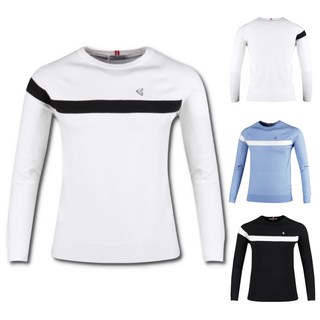 깔끔 배색라인 남자 라운드 긴팔 니트티 골프캐주얼 베이직 아이템