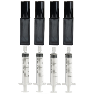 리빙패션 휴대용 미니 컬러 유리 향수 공병 10ml + 소분 주사기, 4개, 검정