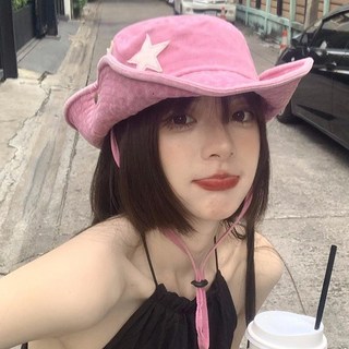 高CP漁夫帽粉色漁夫帽女夏季辣妹復古戶外登山帽遮陽防曬露營登山西部牛仔帽