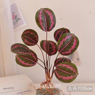 臺灣出貨 仿真綠植北歐客廳假植物龜背綠植裝飾假花辦公桌ins盆栽擺件家居, 1個, 竹芋葉粉綠