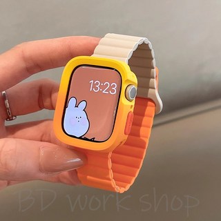 磁吸矽膠錶帶 適用於 Apple Watch 錶帶 s10 9 8 7 6 SE 蘋果手錶錶帶 42mm 蘋果錶帶, 亮粉色【粉色軟殼】,44mm【適用SE/6/5/4代】, 1個