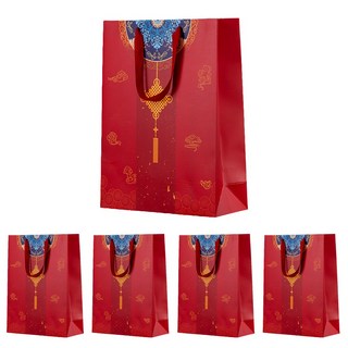 VITALO 헤리티지 오리엔탈 매듭 쇼핑백 선물 답례품 종이가방 5P, 5개, 레드