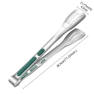 미끄럼 방지 스테인레스 스틸 음식 집게 고기 샐러드 빵 서빙 클립 바베큐 그릴 뷔페 클램프 요리 도구 주방 악세사리, 02 28.5cm Green Silver, 1개