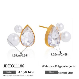 靜俏雅緻優雅風18K不鏽鋼珍珠水鑽耳環小衆高級感耳飾設計感跨境