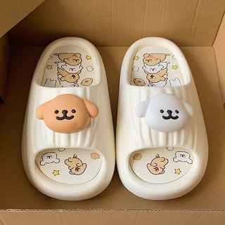 線條小狗 網紅拖鞋 居家室內外情侶 EVA 防滑涼拖鞋, 1個, 白色-線條小狗【EVA帶鞋墊】38-39碼(適合37-38的腳)