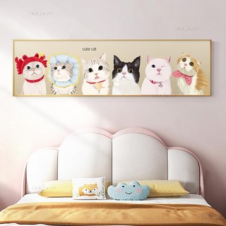 甄選5D鑽石畫新款客廳臥室裝飾可愛貓咪卡通貼鑽十字繡鑽石繡床頭壁畫, 圓鑽滿鑽【不帶框100*35CM】