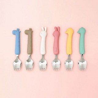 어린이집 준비물 실리콘 포카락 포크 일체형 세트, 기린 베이지, 1개