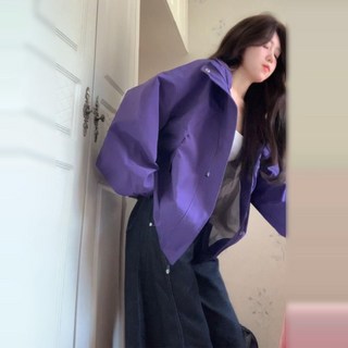 美式復古紫色衝鋒衣夾克外套女春秋季2025新款戶外登山棒球服上衣