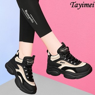 가을 겨울 편안하고 두꺼운 바닥 튀김 거리 미끄럼 방지 아버지 신발 여성 춘추 판다 신발 일상 현발 작은 검은색 운동화 여성 운동화