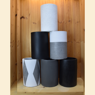 모던레시피 테라조 높은 원형 시멘트 화분 6종 (화이트테라조/블랙테라조/투톤시멘트/다이아패턴/진그레이/블랙무광) M/L / 거실 창가 인테리어 중대형 화분, 1개, 블랙테라조