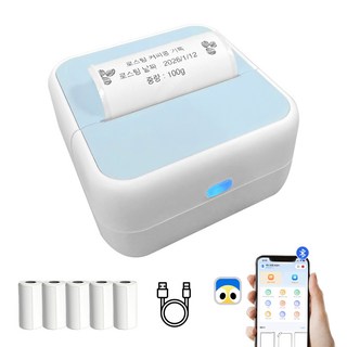 FDUCE S1 미니 포켓 프린터 라벨기 + 접착 라벨지 5개입, 1개, 블루