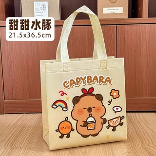 卡皮巴拉水豚手提禮袋 財神可愛高顏值 環保實用無紡布卡通禮品袋, 1個, 甜甜水豚,22*9*22cm