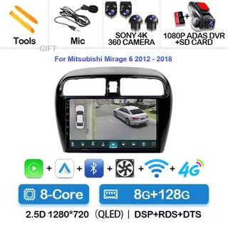 미쓰비시 미라지 6 2012 안드로이드 카 라디오 멀티미디어 플레이어 GPS 네비게이션, 07 8G-128G 360 DVR
