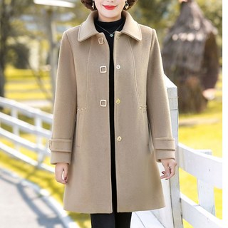 중년 여성 모직 코트 가을 겨울 패션 캐주얼 고급스러운 트렌치 자켓 루즈핏 중장년 엄마 아우터 기질 하프 모직 코트 상의 WMY