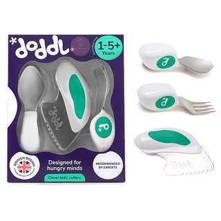 英國 doddl 兒童學習餐具 人體工學 嬰幼兒學習餐具 嬰兒學習餐具 收納盒 餐具 湯匙 叉子 二件組 三件組, 1個, 學習餐具3件組-湖水綠 / 0002, 湯匙、叉子