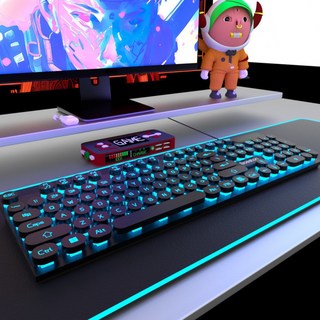 72H髮貨 電競機械手感鍵盤 藍牙臺式機筆記本電腦通用 發光鍵鼠, 黑色字符-黑藍光朋克-單鍵盤