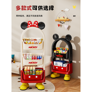 收納架客廳落地式多層零食置物架家用臥室床頭櫃兒童玩具架小推車, 【紅白2層 滑輪款】便捷移動蝴蝶結可拆卸